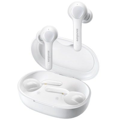 Auriculares sem fios brancos com estojo de carregamento branco