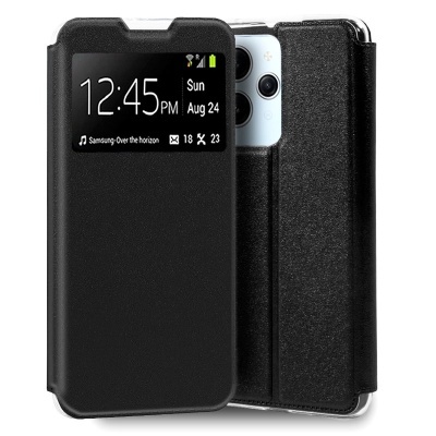 Capa protetora preta para smartphone com visor frontal e design funcional
