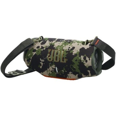 Coluna portátil JBL com padrão camouflage e alça preta