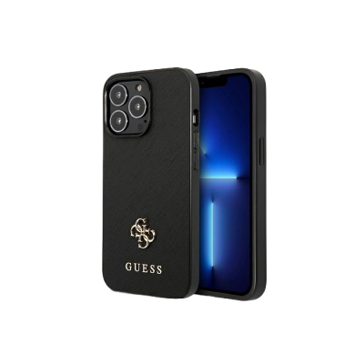 Capa preta para smartphone GUESS com logotipo dourado