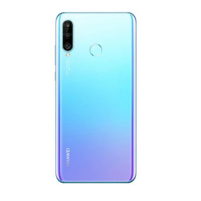 Smartphone Huawei azul lilás com três câmaras e sensor de impressão digital