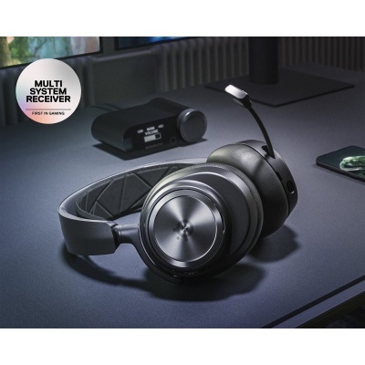 Auscultadores headphones com microfone e dispositivo preto em mesa