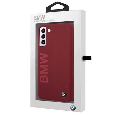 Capa de telemóvel vermelha BMW embalada num estojo branco com janela transparente