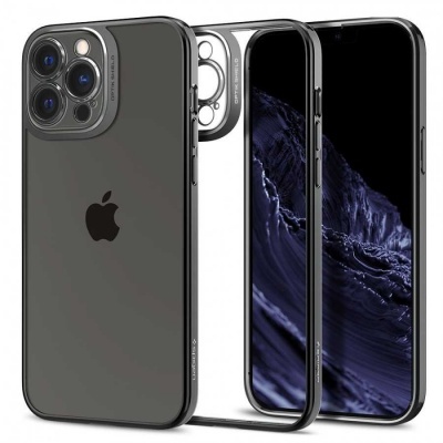 Capas transparentes para iPhone com moldura preta em três ângulos
