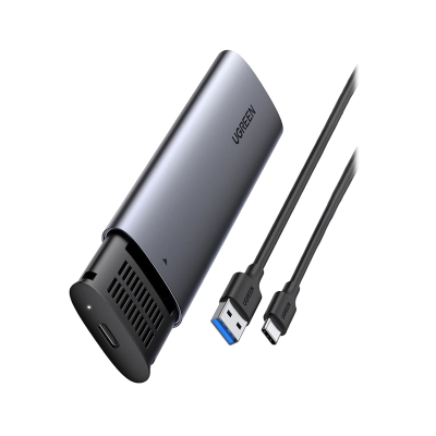 Dispositivo UGREEN cinza e preto com dois cabos USB