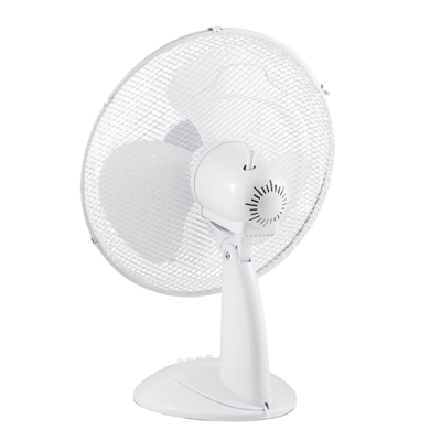 Ventoinha de secretária branca com grelha circular e três pás