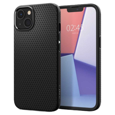 Telemóvel com capa preta texturizada e ecrã com tempo 02:45 e data MAR 28