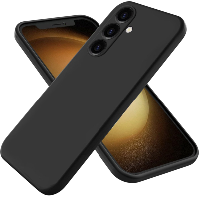 Dois telemóveis com capas pretas, um mostra o ecrã dourado e outro a traseira com triple câmara