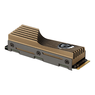 Refrigerador dourado e preto para SSD M.2 com logótipo prateado