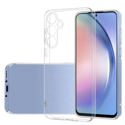 smartphone azul com capa transparente de silicone