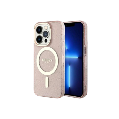 Capa rosa brilhante para smartphone com logo GUESS no centro