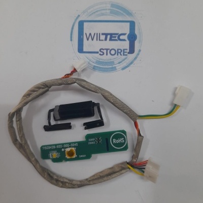Cabo com conectores brancos, placa verde e selo WILTEC STORE