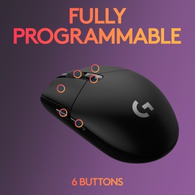 Rato preto com 6 botões programáveis e logótipo G