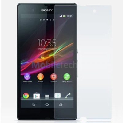 Smartphone preto Sony com ecrã táctil e capa protetora transparente