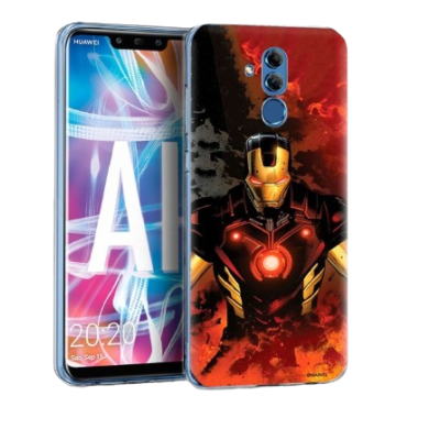 Smartphone Huawei com capa do Homem de Ferro em cores vivas