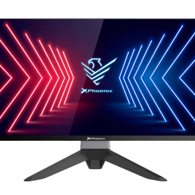Monitor XPHOENIX com luzes vermelhas e azuis no ecrã