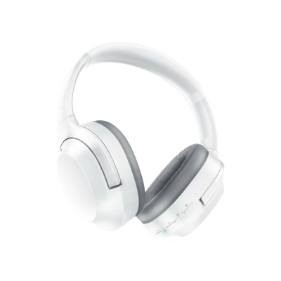 Auriculares over-ear brancos com almofadas cinzentas