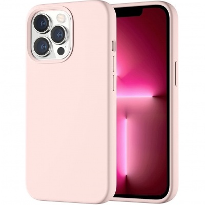 Smartphone com capa rosa clara e ecrã com padrão de luzes