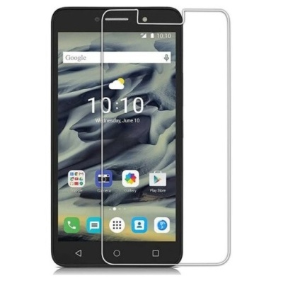 Smartphone preto com protetor de ecrã transparente sobre fundo branco