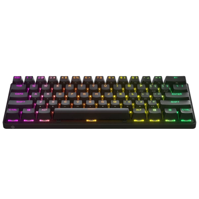 Teclado mecânico compacto RGB preto com fundo branco