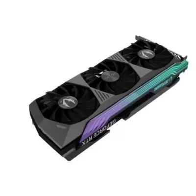 Placa gráfica NVIDIA GeForce RTX com três ventoinhas e iluminação RGB