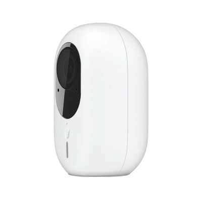 Câmara de vigilância branca com lente preta