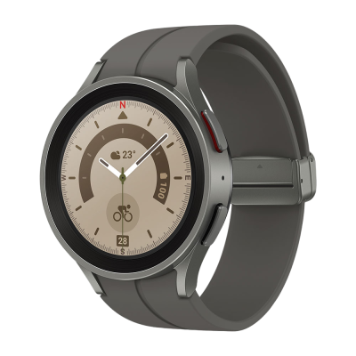Relógio inteligente cinzento com mostrador redondo cinza e bege