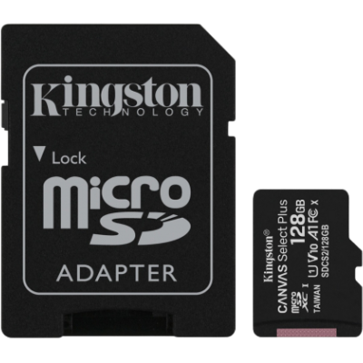 Adaptador Kingston microSD e cartão microSD SanDisk 128GB