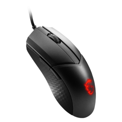 Rato de computador preto com logótipo de dragão vermelho iluminado