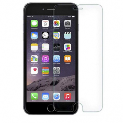 Imagem de iPhone preto com protetor de ecrã transparente ao lado