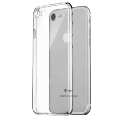iPhone prateado com capa protetora transparente