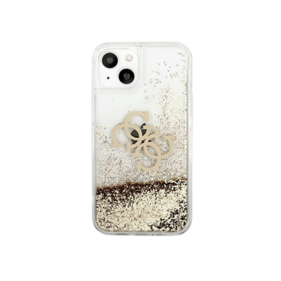 Capa transparente com glitter dourado líquido e detalhe metálico dourado para smartphone