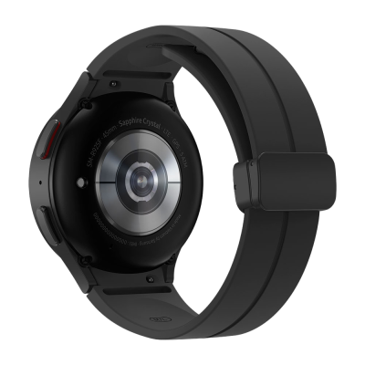 Smartwatch preto com bracelete flexível e lente de vidro de safira