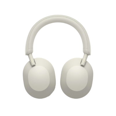 Auscultadores over-ear brancos com design arredondado e ajuste acolchoado