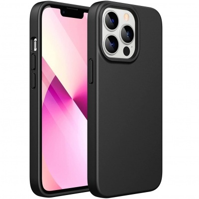 Smartphone com capa preta fosca e ecrã com padrão rosa e branco