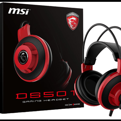 Auricular gaming MSI DS501 em preto e vermelho com microfone ajustável