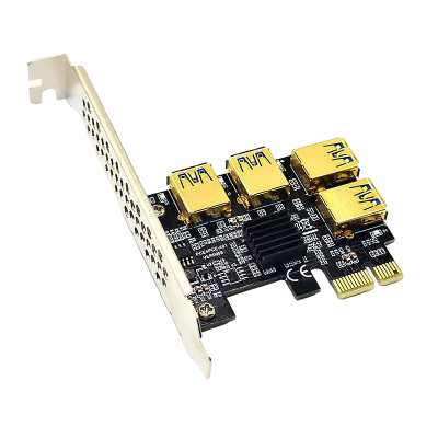 Placa PCI Express preta com quatro portas USB douradas