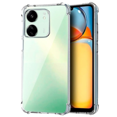 Smartphone verde claro com capa transparente e ecrã frontal colorido