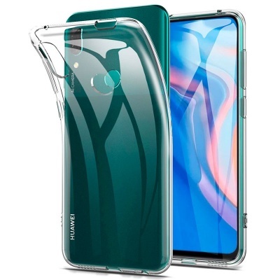 Smartphone Huawei verde com capa transparante