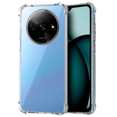 Smartphone azul claro com capa transparente e lente de câmara circular