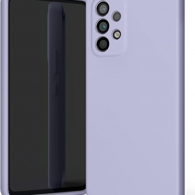 Smartphone lilás com capa protetora fosca e câmara de quatro lentes