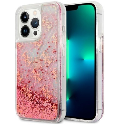 Capa de telemóvel transparente decorada com glitter rosa e letras GS