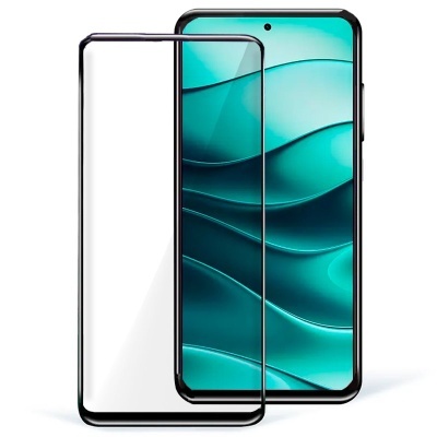 Ecrã smartphone curvado com vidro temperado e padrão verde azulado