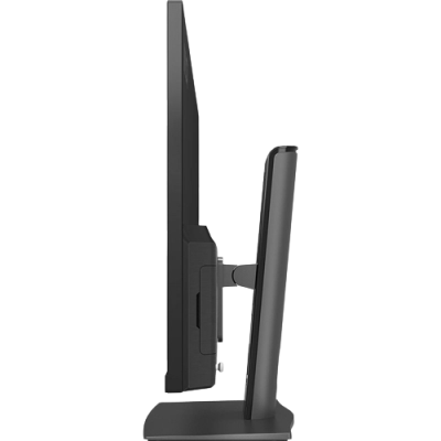 Vista lateral de monitor preto com base retangular sólida