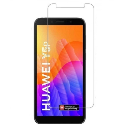 Telemóvel Huawei Y5P preto com ecrã colorido e protetor de ecrã transparente