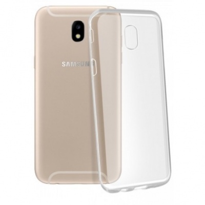Smartphone Samsung dourado com capa transparente