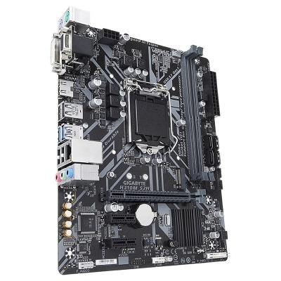 Placa-mãe Gigabyte H310M S2H preta com conectores USB e áudio