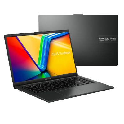 Computador portátil ASUS Vivobook preto com ecrã colorido e teclado preto