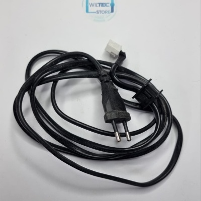 Cabo elétrico preto com ficha tipo europeu e conector branco