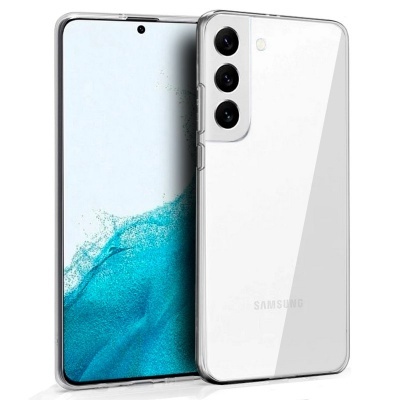 Smartphone Samsung branco com três câmaras traseiras verticais e ecrã frontal grande